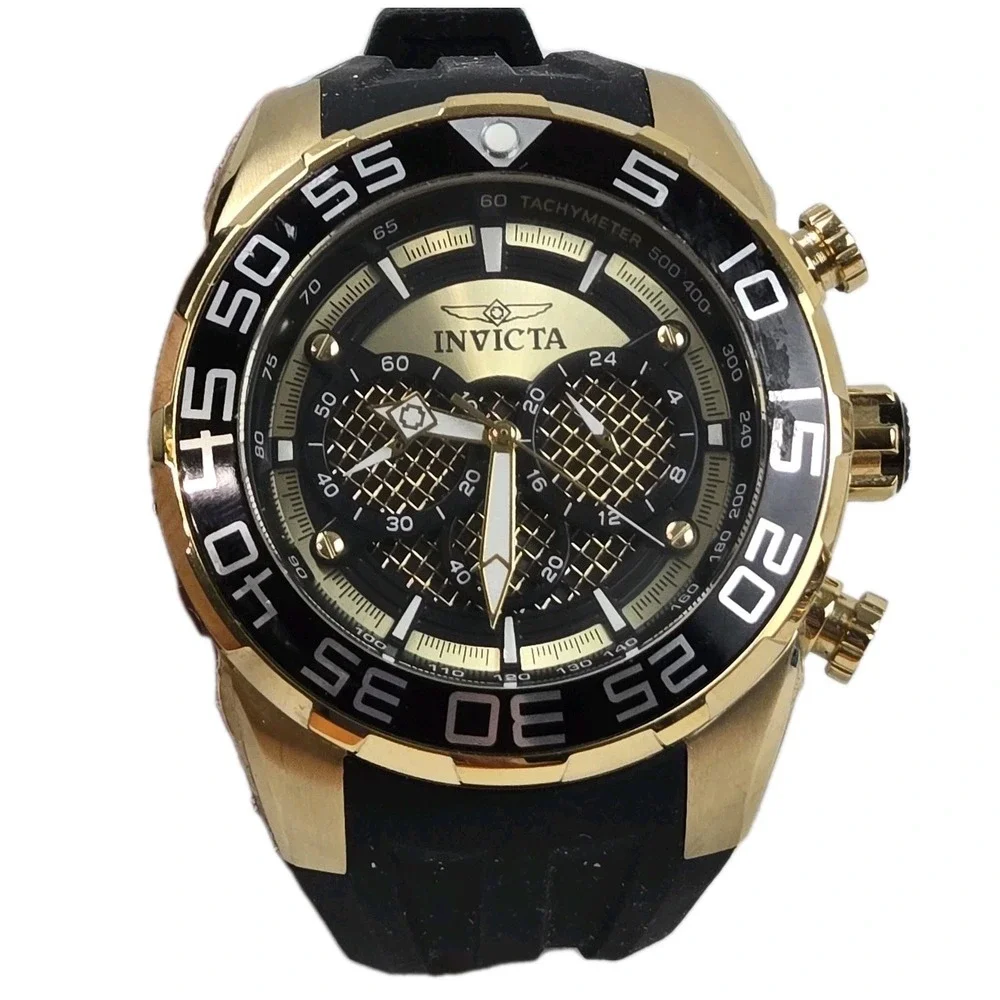Invicta Men's Speedway Quartz Chrono 100m Gold Tone & Silicone Watch 26301 NICE